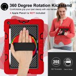 Wholesale 3 Layer Heavy Duty Hybrid Drop Protection Case with 360 Rotating Stand Hand Strap Shoulder Strap Stylus Pencil Holder for Apple iPad 10.2 8th / 7th Gen 2021 / 2020 / 2019] (Red)