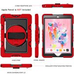 Wholesale 3 Layer Heavy Duty Hybrid Drop Protection Case with 360 Rotating Stand Hand Strap Shoulder Strap Stylus Pencil Holder for Apple iPad 10.2 8th / 7th Gen 2021 / 2020 / 2019] (Red)