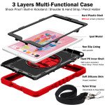 Wholesale 3 Layer Heavy Duty Hybrid Drop Protection Case with 360 Rotating Stand Hand Strap Shoulder Strap Stylus Pencil Holder for Apple iPad 10.2 8th / 7th Gen 2021 / 2020 / 2019] (Red)