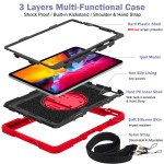 Wholesale 3 Layer Heavy Duty Hybrid Drop Protection Case with 360 Rotating Stand Hand Strap Shoulder Strap Stylus Pencil Holder for Apple iPad Air 4 10.9 (2020), iPad Pro 11 (2022 / 2021 / 2020) (Red)