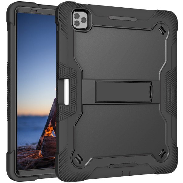 Wholesale Heavy Duty Full Body Shockproof Protection Kickstand Hybrid Tablet Case Cover for Apple iPad Pro 12.9 (2022 / 2021 / 2020 / 2018) (Black)