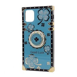 Heavy Duty Floral Clover Diamond Ring Stand Grip Hybrid Case Cover for Apple iPhone 11 Pro Max (Sapphire)