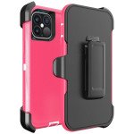 Heavy Duty Shockproof Protection Dual-Layer Rugged Defender Case with Belt Clip for Apple iPhone 17 (Pink White)