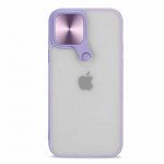 Wholesale Selfie Camera Lens Protection Case with Stand and Built-In Mirror for Apple iPhone 13 ProMax 6.7 (Purple)