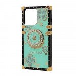 Heavy Duty Floral Clover Diamond Ring Stand Grip Hybrid Case Cover for Apple iPhone 13 Pro Max (Turquoise)