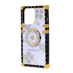 Heavy Duty Floral Clover Diamond Ring Stand Grip Hybrid Case Cover for Apple iPhone 13 Pro (Purple) Heavy Duty Floral Clover Diamond Ring Stand Grip Hybrid Case Cover for Apple iPhone 13 Pro (Purple)