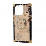 Heavy Duty Floral Clover Diamond Ring Stand Grip Hybrid Case Cover for Apple iPhone 13 Pro (Rose Gold)