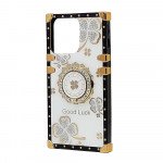 Heavy Duty Floral Clover Diamond Ring Stand Grip Hybrid Case Cover for Apple iPhone 13 Pro (White)