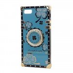 Heavy Duty Floral Clover Diamond Ring Stand Grip Hybrid Case Cover for Apple iPhone 8 Plus / 7 Plus (Sapphire)