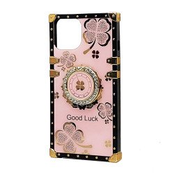 Heavy Duty Floral Clover Diamond Ring Stand Grip Hybrid Case Cover for Apple iPhone 8 / 7, iPhone SE (2020/2022) (Hot Pink)