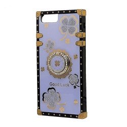 Heavy Duty Floral Clover Diamond Ring Stand Grip Hybrid Case Cover for Apple iPhone 8 / 7, iPhone SE (2020/2022) (Purple)