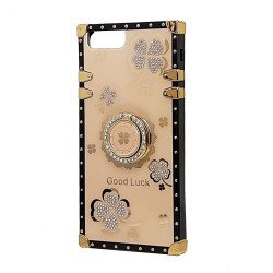 Heavy Duty Floral Clover Diamond Ring Stand Grip Hybrid Case Cover for Apple iPhone 8 / 7, iPhone SE (2020/2022) (Rose Gold)