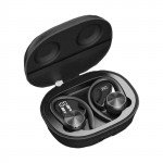 Ear Hook Battery Display TWS Gaming Bluetooth Wireless Headphone Earbuds Headset With Zipper Carrying Case for Universal Cell Phone And Bluetooth Device J92 (Black)