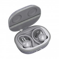 Ear Hook Battery Display TWS Gaming Bluetooth Wireless Headphone Earbuds Headset With Zipper Carrying Case for Universal Cell Phone And Bluetooth Device J92 (Gray)