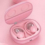 Wholesale Ear Hook Battery Display TWS Gaming Bluetooth Wireless Headphone Earbuds Headset With Zipper Carrying Case for Universal Cell Phone And Bluetooth Device J92 (Pink)