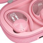 Wholesale Ear Hook Battery Display TWS Gaming Bluetooth Wireless Headphone Earbuds Headset With Zipper Carrying Case for Universal Cell Phone And Bluetooth Device J92 (Pink)