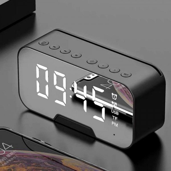 Wholesale Alarm Clock Function LED LCD Time Display Wireless FM Radio Bluetooth Speaker K10 for Universal Cell Phone And Bluetooth Device (Black)