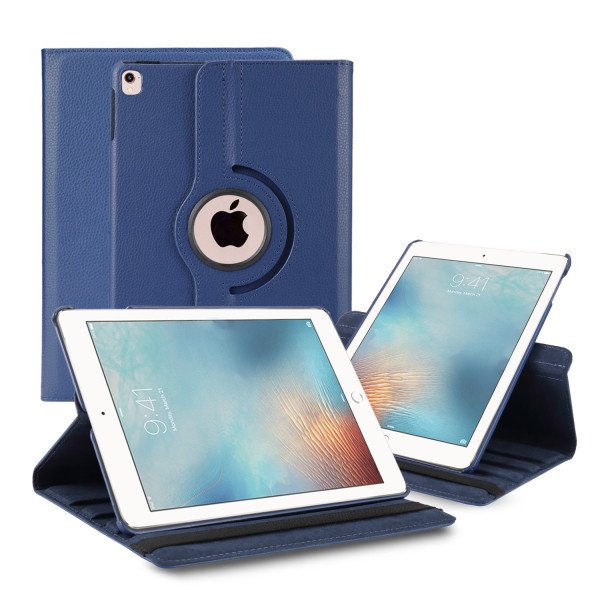 Wholesale 360 Degree Rotation Flip Cover Leather Kickstand Protective Cover Case for Apple iPad 9.7 [2018 / 2017], Air 1, Air 2 (Navy Blue)