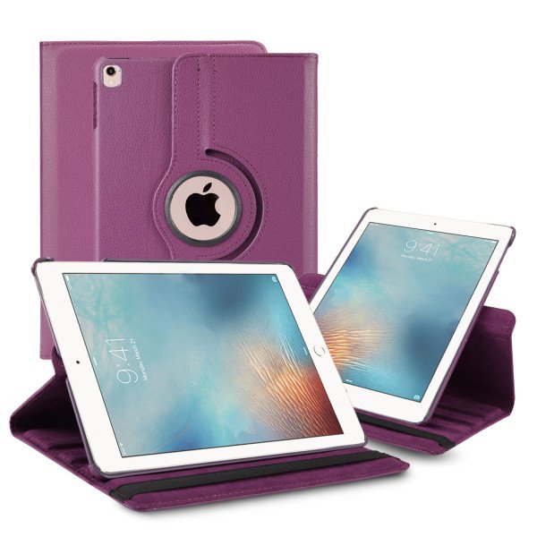 Wholesale 360 Degree Rotation Flip Cover Leather Kickstand Protective Cover Case for Apple iPad 9.7 [2018 / 2017], Air 1, Air 2 (Purple)