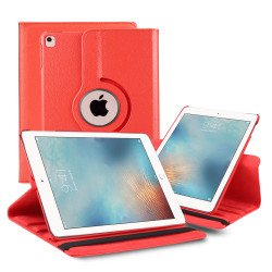 360 Degree Rotation Flip Cover Leather Kickstand Protective Cover Case for iPad 9.7 [2018 / 2017], Air 1, Air 2 (Red)