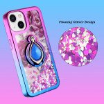 Wholesale Star Dust Liquid Armor Ring Stand Hybrid Case for Apple iPhone 13 Pro [6.1] (Hot Pink / Blue)