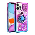 Wholesale Star Dust Liquid Armor Ring Stand Hybrid Case for Apple iPhone 13 Pro Max [6.7] (Hot Pink / Blue)