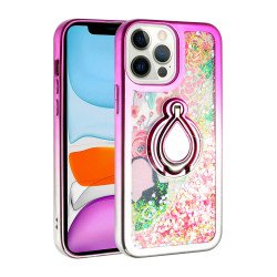 Star Dust Liquid Armor Ring Stand Hybrid Case for Apple iPhone 13 Pro Max [6.7] (Hot Pink / Silver)