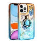 Wholesale Star Dust Liquid Armor Ring Stand Hybrid Case for Apple iPhone 13 Pro [6.1] (Orange / Blue)