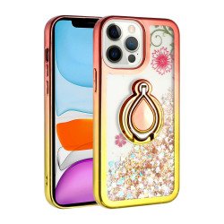 Star Dust Liquid Armor Ring Stand Hybrid Case for Apple iPhone 13 Pro Max [6.7] (Rose Gold / Gold)