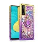 Wholesale Liquid Star Dust Glitter Dual Color Hybrid Protective Armor Ring Case Cover for Samsung Galaxy A02 (Gold/Purple)