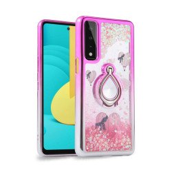Liquid Star Dust Glitter Dual Color Hybrid Protective Armor Ring Case Cover for Samsung Galaxy A02 (Pink/SIlver)