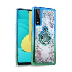 Liquid Star Dust Glitter Dual Color Hybrid Protective Armor Ring Case Cover for Samsung Galaxy A52 5G (Blue/Green)