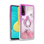 Liquid Star Dust Glitter Dual Color Hybrid Protective Armor Ring Case Cover for Samsung Galaxy A52 5G (Pink/Silver)