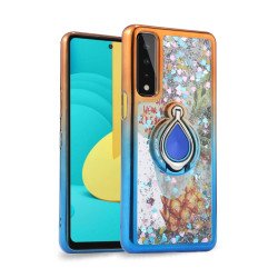 Liquid Star Dust Glitter Dual Color Hybrid Protective Armor Ring Case Cover for Samsung Galaxy A52 5G (Orange/Blue)