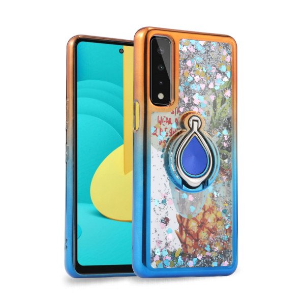 Wholesale Liquid Star Dust Glitter Dual Color Hybrid Protective Armor Ring Case Cover for Samsung Galaxy A52 5G (Orange/Blue)