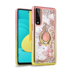 Liquid Star Dust Glitter Dual Color Hybrid Protective Armor Ring Case Cover for Samsung Galaxy A52 5G (RoseGold/Gold)