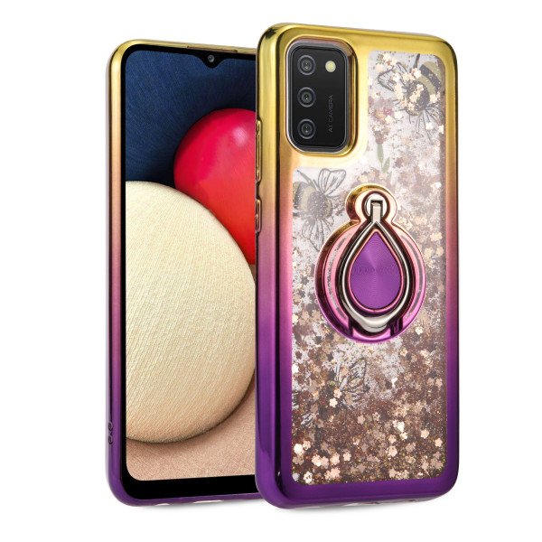 Wholesale Liquid Star Dust Glitter Dual Color Hybrid Protective Armor Ring Case Cover for Samsung Galaxy A13 4G (Gold/Purple)