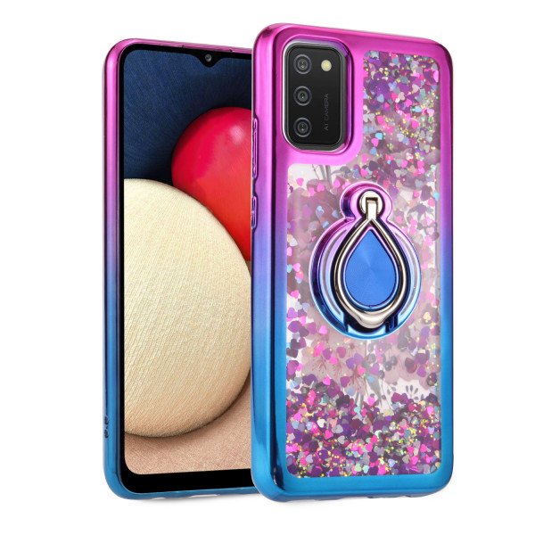Wholesale Liquid Star Dust Glitter Dual Color Hybrid Protective Armor Ring Case Cover for Samsung Galaxy A32 4G (Pink/Blue)