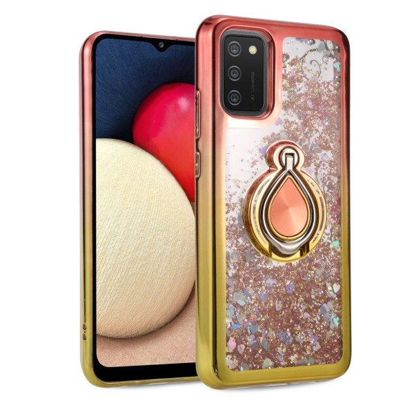 Wholesale Liquid Star Dust Glitter Dual Color Hybrid Protective Armor Ring Case Cover for Samsung Galaxy A32 4G (RoseGold/Gold)