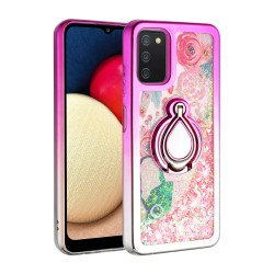 Liquid Star Dust Glitter Dual Color Hybrid Protective Armor Ring Case Cover for Samsung Galaxy A02s (Pink/SIlver)