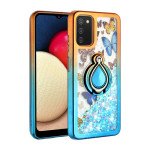 Wholesale Liquid Star Dust Glitter Dual Color Hybrid Protective Armor Ring Case Cover for Samsung Galaxy A02s (Orange/Blue)