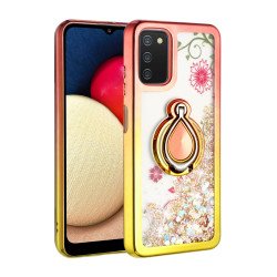 Liquid Star Dust Glitter Dual Color Hybrid Protective Armor Ring Case Cover for Samsung Galaxy A02s (RoseGold/Gold)