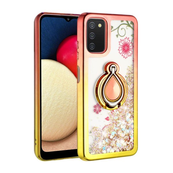 Wholesale Liquid Star Dust Glitter Dual Color Hybrid Protective Armor Ring Case Cover for Samsung Galaxy A02s (RoseGold/Gold)