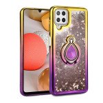 Wholesale Liquid Star Dust Glitter Dual Color Hybrid Protective Armor Ring Case Cover for Samsung Galaxy A22 4G (Gold/Purple)