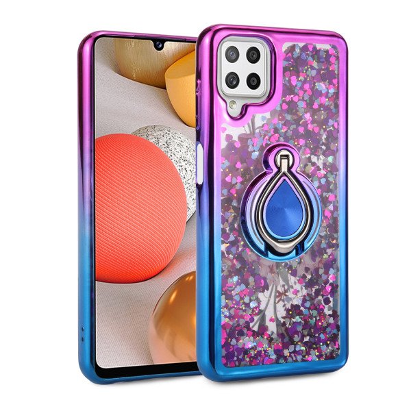 Wholesale Liquid Star Dust Glitter Dual Color Hybrid Protective Armor Ring Case Cover for Samsung Galaxy A22 4G (Pink/Blue)