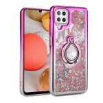 Wholesale Liquid Star Dust Glitter Dual Color Hybrid Protective Armor Ring Case Cover for Samsung Galaxy A22 4G (Pink/Silver)