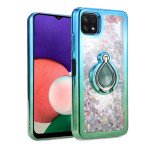 Wholesale Liquid Star Dust Glitter Dual Color Hybrid Protective Armor Ring Case Cover for Samsung Galaxy A22 5G (Blue/Green)