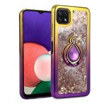 Wholesale Liquid Star Dust Glitter Dual Color Hybrid Protective Armor Ring Case Cover for Samsung Galaxy A22 5G (Gold/Purple)
