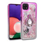 Wholesale Liquid Star Dust Glitter Dual Color Hybrid Protective Armor Ring Case Cover for Samsung Galaxy A22 5G (Pink/Silver)