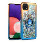 Wholesale Liquid Star Dust Glitter Dual Color Hybrid Protective Armor Ring Case Cover for Samsung Galaxy A22 5G (Orange/Blue)